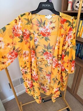 emory park Yellow Floral Sheer Open-Front Kimono